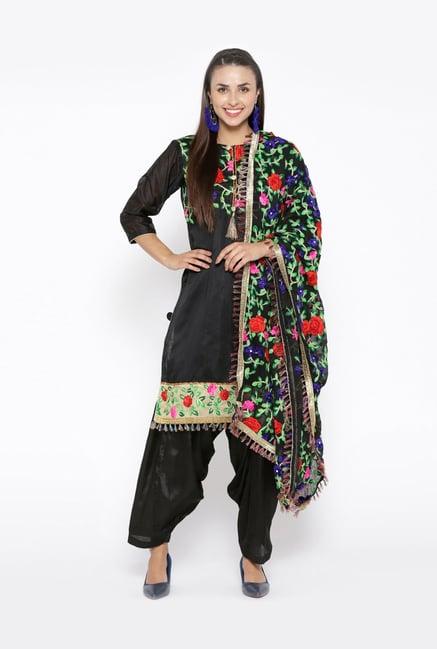 chhabra 555 black embellished unstitched dress material with dupatta