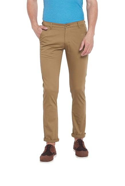 duke brown regular fit flat front trousers