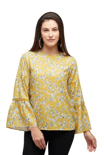 109 f yellow floral print top