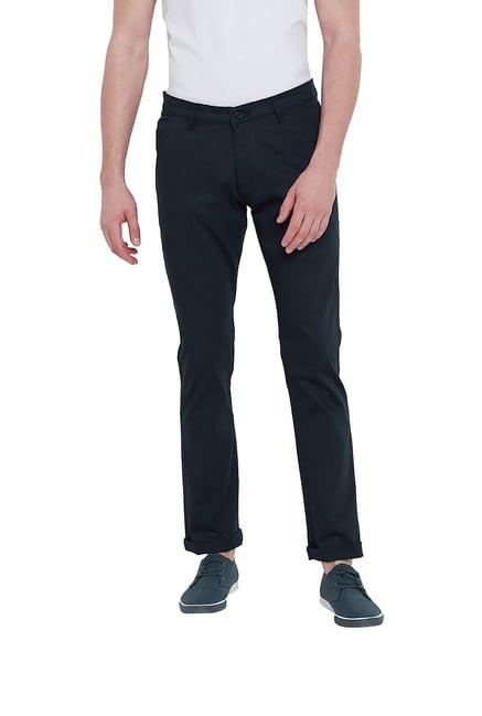 duke blue regular fit flat front trousers