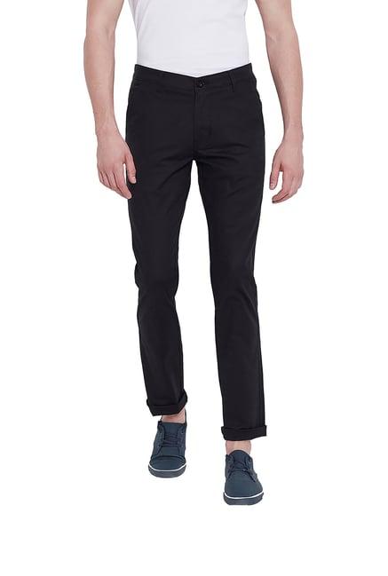 duke black regular fit flat front trousers