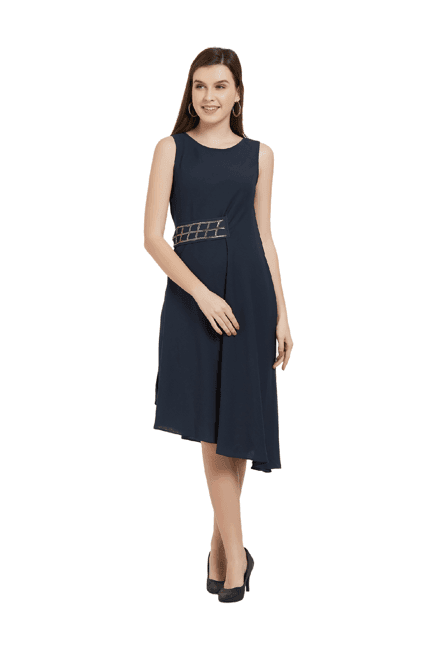 soie navy embroidered dress