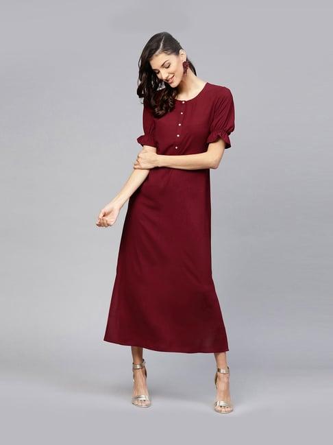 libas maroon regular fit a-line dress