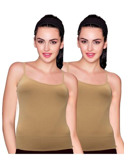 enamor beige round neck camisole (pack of 2)