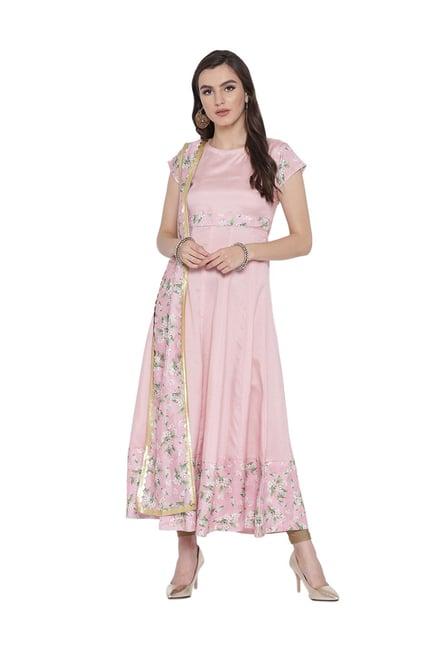 ahalyaa pink floral print poly silk anarkali kurta