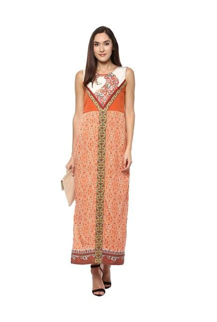 fusion beats orange printed maxi dress