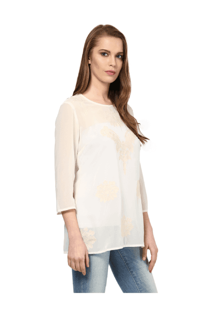 fusion beats beige embroidered top