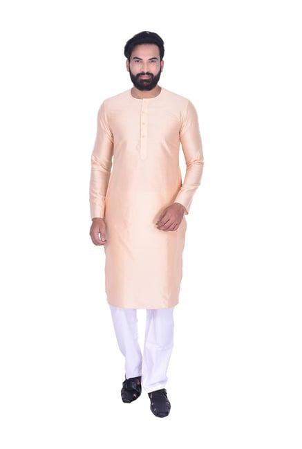 manyavar beige full sleeves round neck kurta