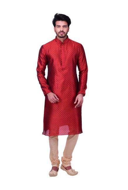 manyavar maroon regular fit full sleeves kurta set