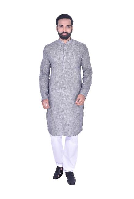 manyavar charcoal full sleeves kurta