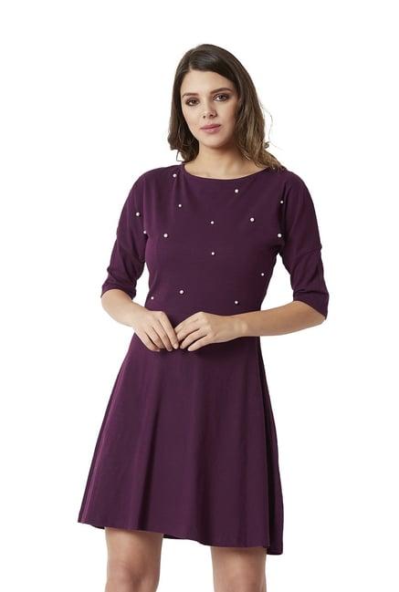 miss chase purple cotton embellished skater dress