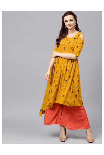 gerua mustard & orange a-line kurta with palazzo