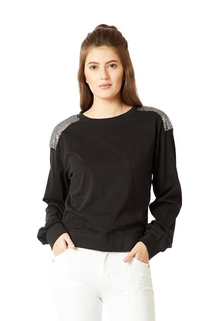 miss chase black cotton embellished sweatshirt