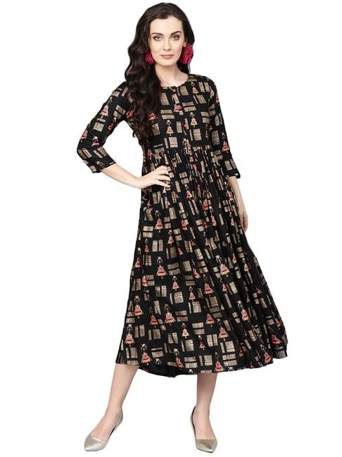 varanga black printed a-line dress