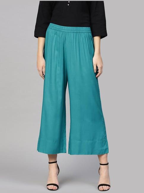 varanga teal green straight fit palazzos