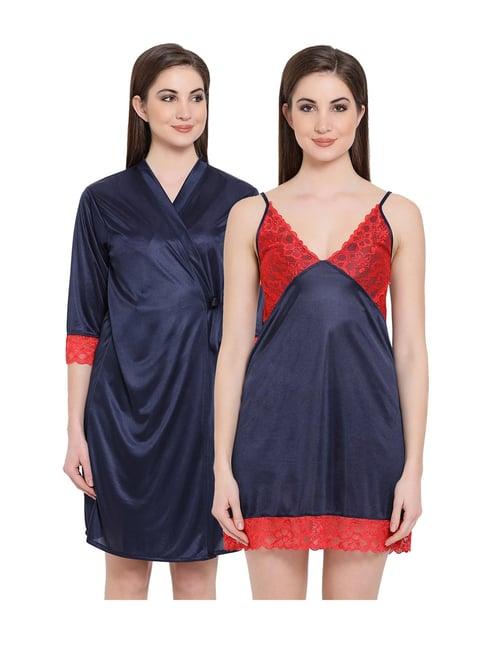 clovia navy lace babydoll with robe