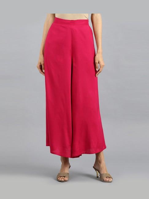 w pink regular fit palazzos