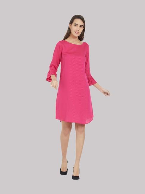 fusion beats pink self print dress