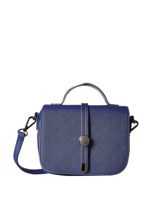 gio collection blue polyester solid handbag