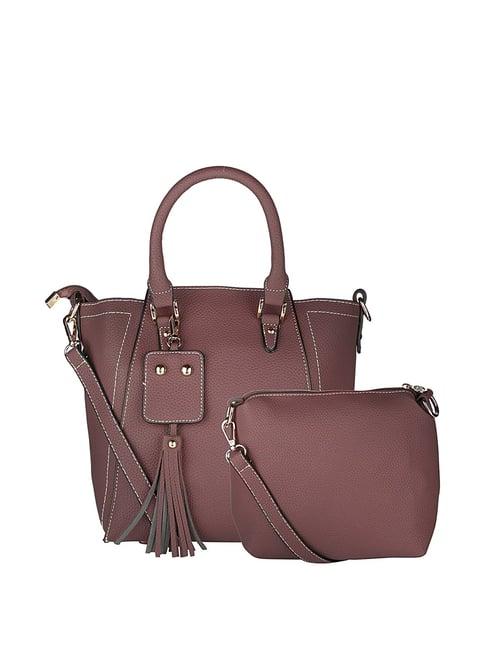 gio collection maroon solid tote handbag with pouch