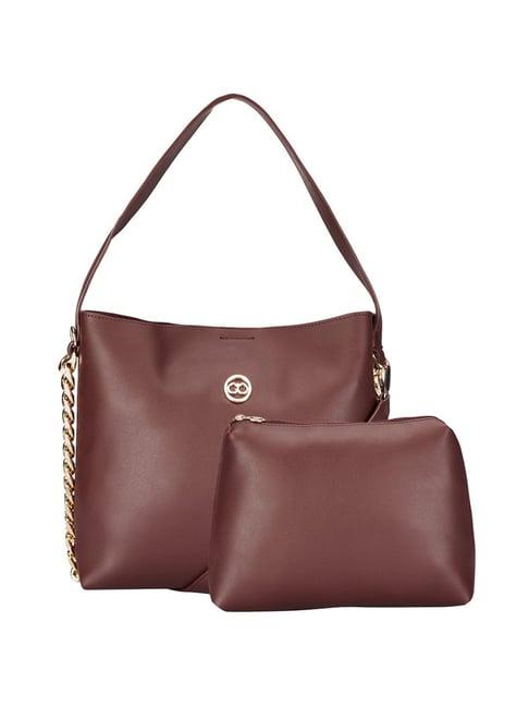 gio collection brown solid hobo handbag with pouch