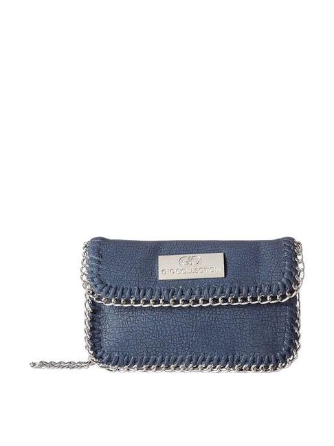 gio collection blue polyester solid sling handbag