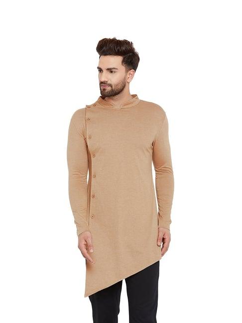 hypernation khaki melange mandarin collar kurta