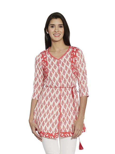 fusion beats off-white & coral printed tunic