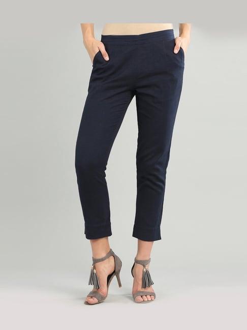 aurelia navy cotton regular fit trousers