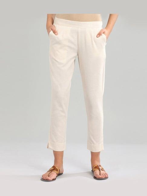 aurelia beige cotton regular fit trousers