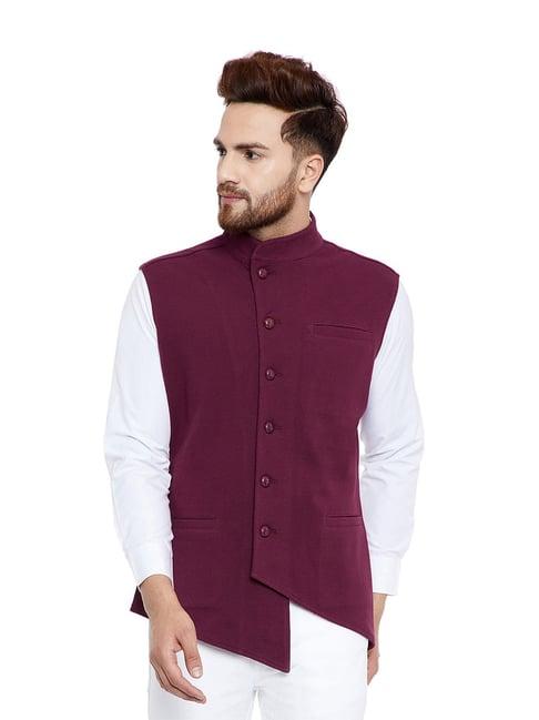 hypernation maroon band collar waistcoat