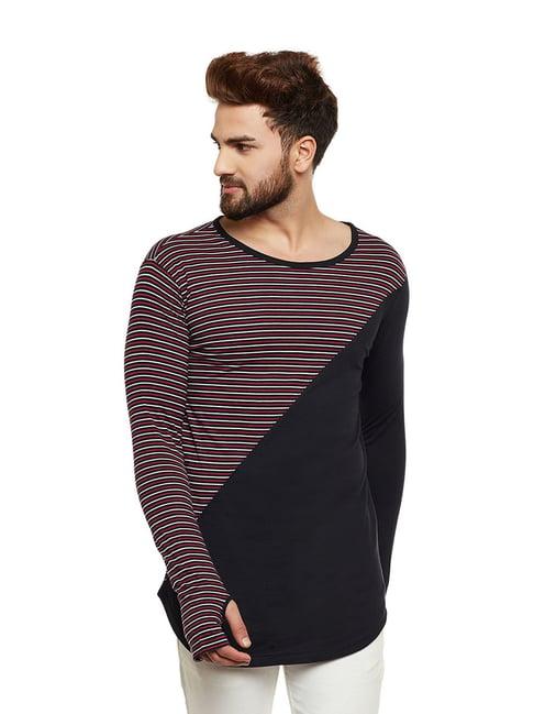 hypernation black & red regular fit stripes t-shirt