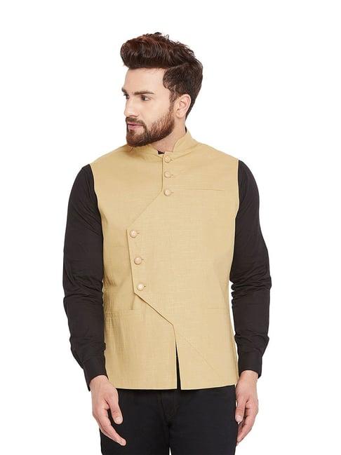 hypernation khaki slim fit sleeveless waistcoat