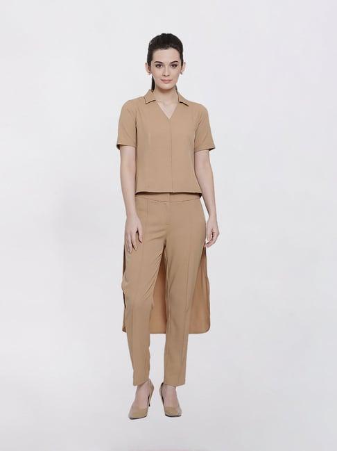 office & you beige asymmetrical shirt