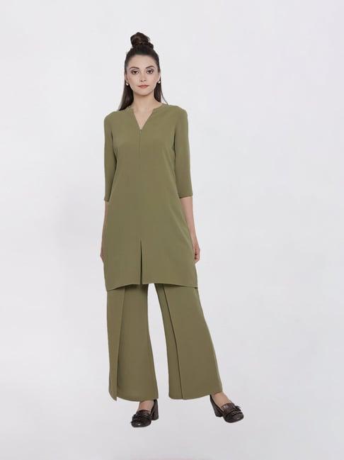 office & you olive green asymmetrical tunic