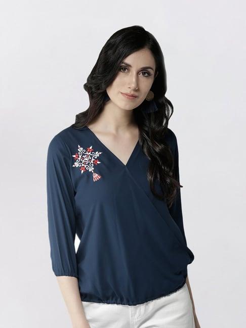 style quotient navy embroidered top