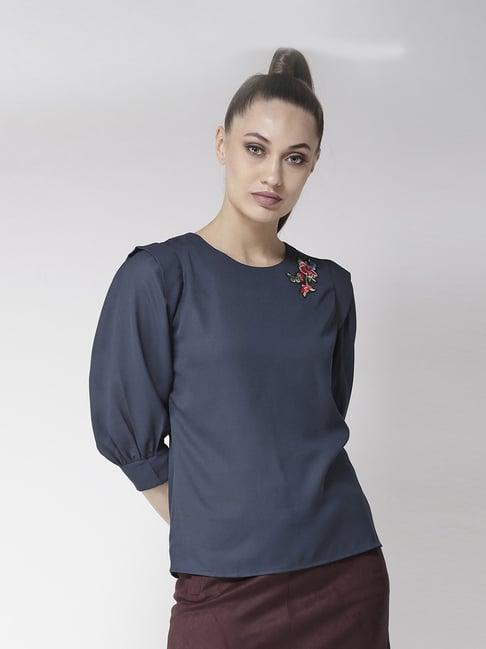 style quotient navy embroidered top