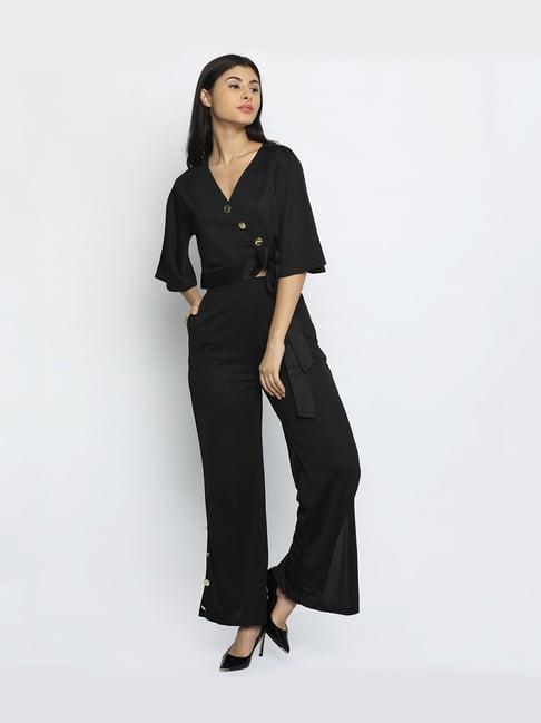 isu black flat front trousers