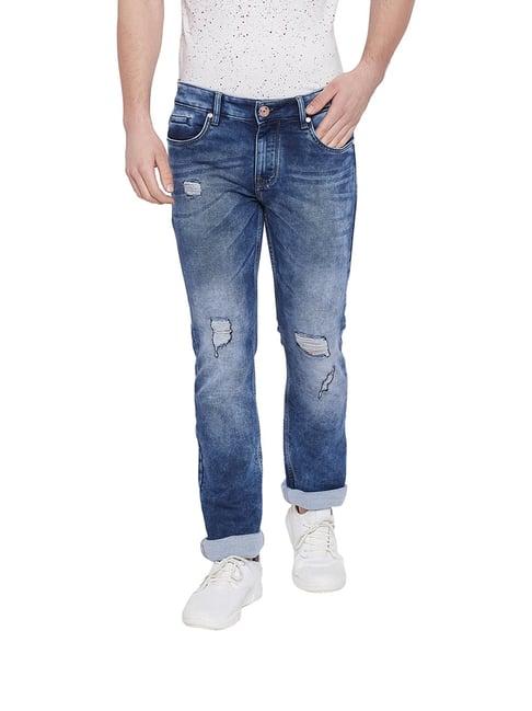 duke dark blue slim fit lightly washed jeans