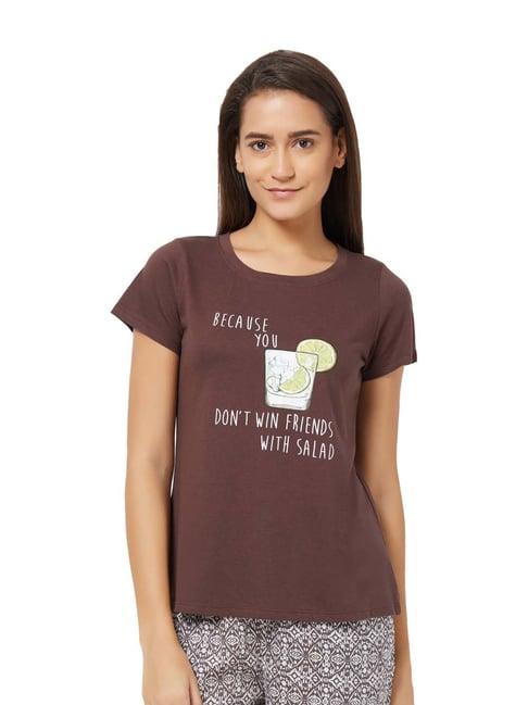 soie brown cotton printed lounge t-shirt