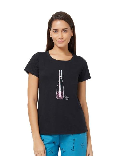 soie black cotton printed lounge t-shirt