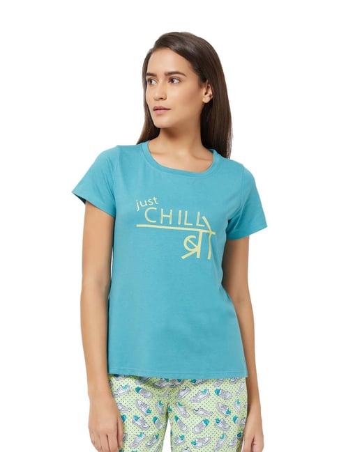 soie blue cotton printed lounge t-shirt