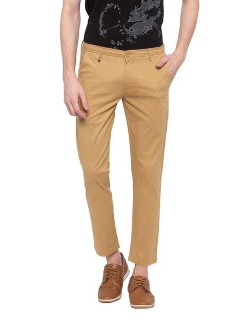 spykar khaki mid rise trousers