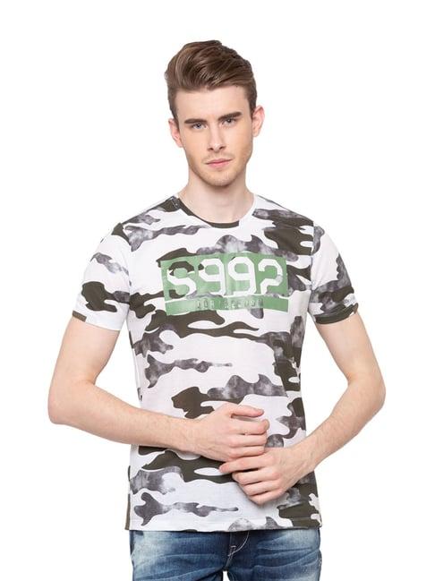 spykar white half sleeves printed cotton t-shirt