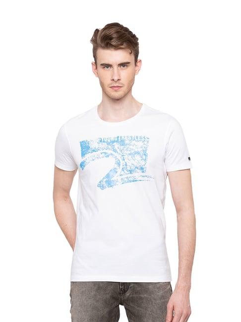 spykar white cotton printed t-shirt