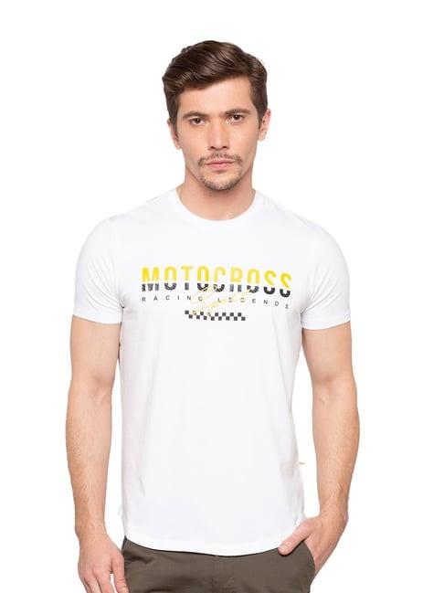 spykar white printed round neck cotton t-shirt