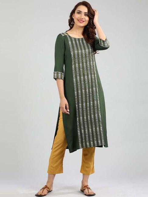 aurelia green woven pattern straight kurti