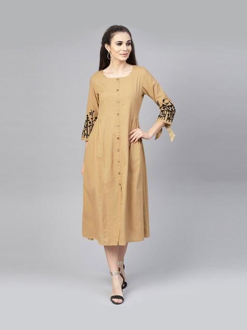 varanga brown cotton a-line dress