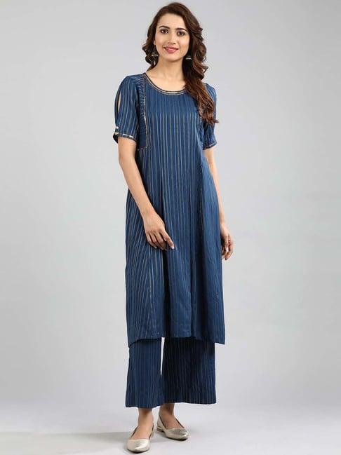 aurelia blue striped a line kurta