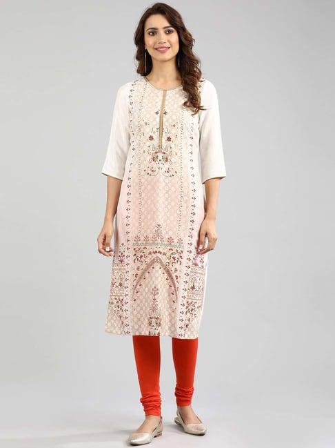 aurelia white floral print straight kurta